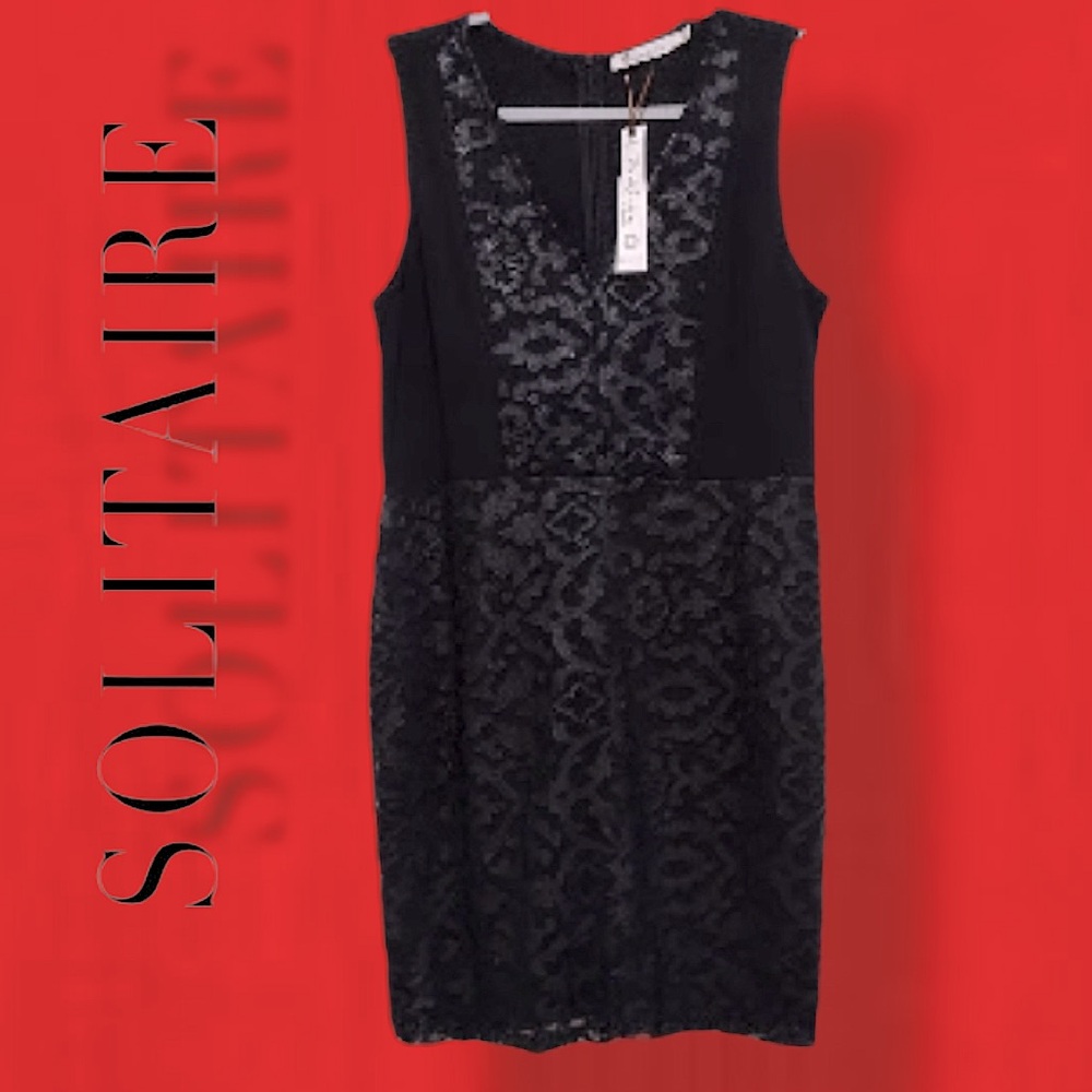 SOLITAIRE BY RAVI KHOSLA Black Mini Shift Dress Size L NWT